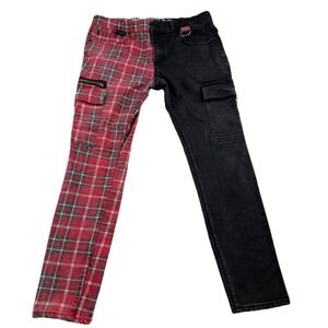HOT TOPIC HT Denim Stinger Pants Men's 36 x 30 Tartan Plaid Black Split Skinny